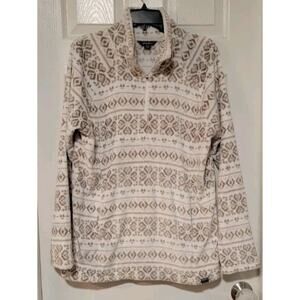 Eddie Bauer Cozy Cream and Tan Fleece Mock Meck Zip Pullover XL Supersoft